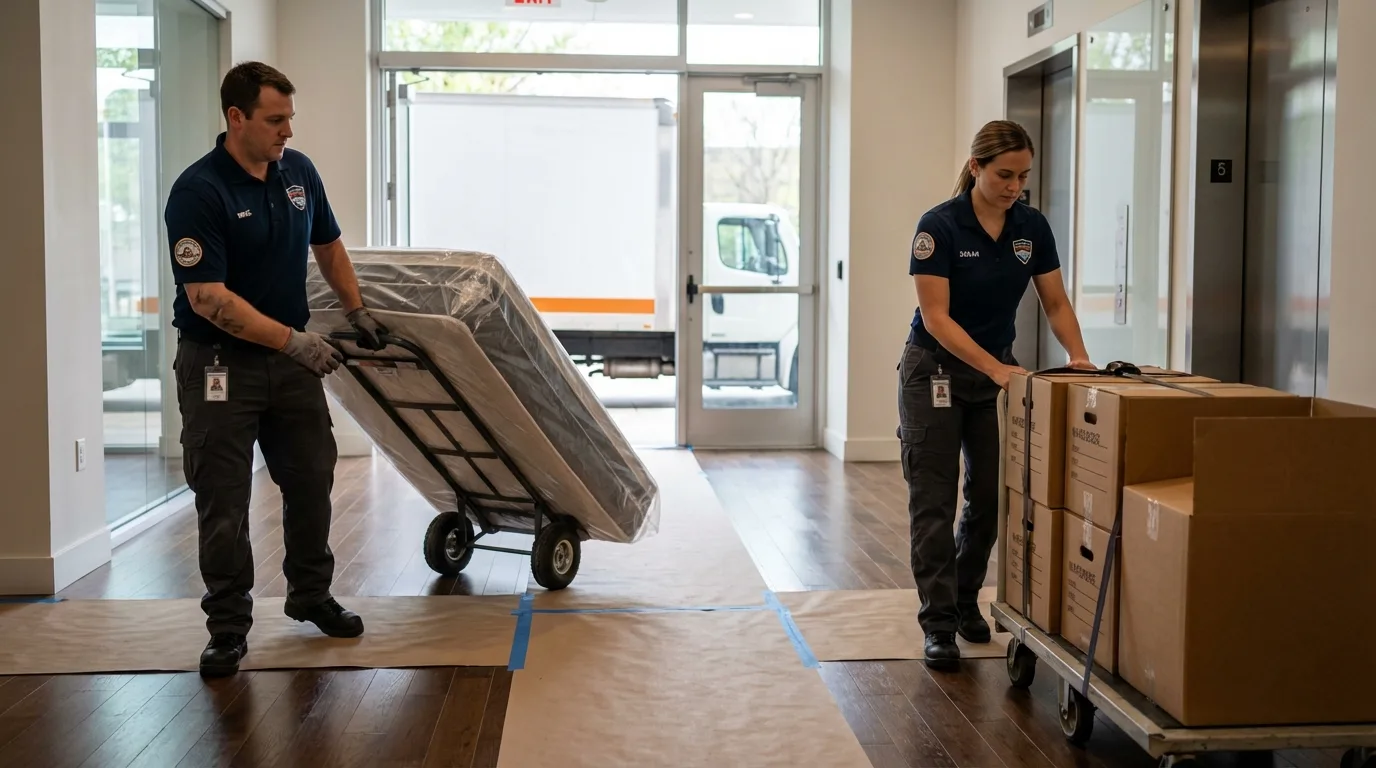 Professional apartment movers loading elevator in Stanton, KY